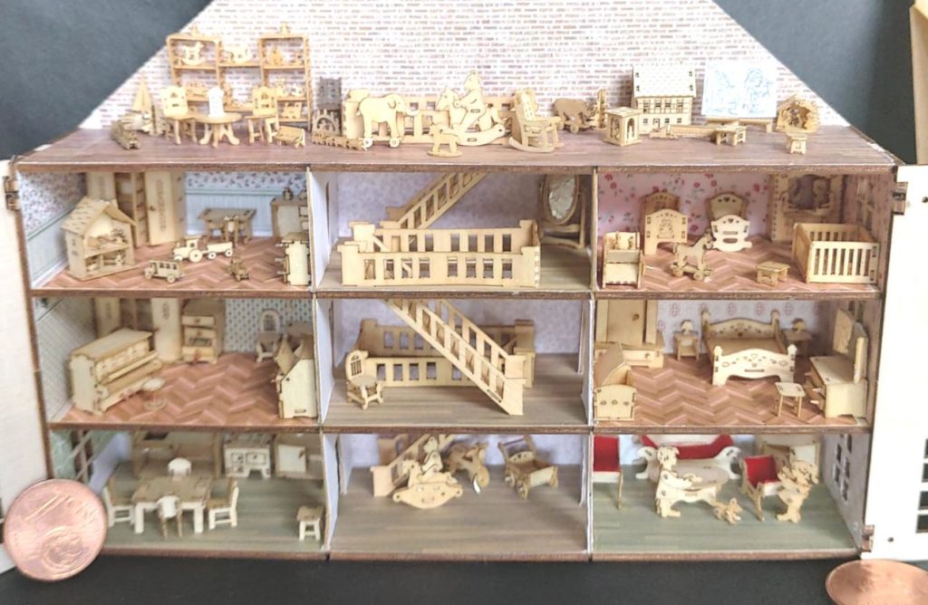 Bastelset Holz Miniatur Puppenhaus M 1:144 Mit Möbel Und Zubehör | VA ...